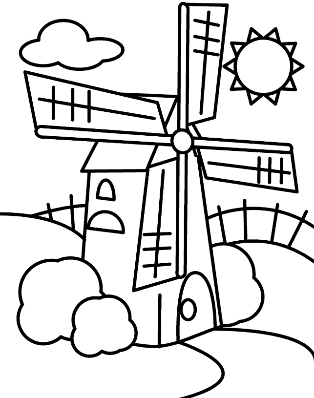 643x815 Windmill Coloring Page