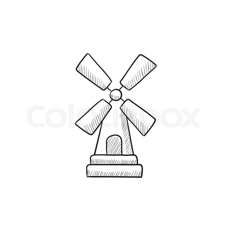 800x800 Windmill Vector Sketch Icon Isolated On Background. Hand Drawn