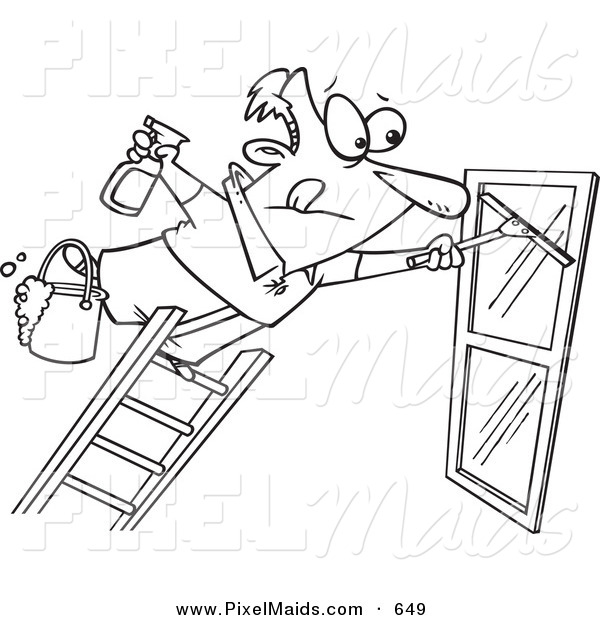 600x620 Clipart Of A Coloring Page Line Art Design Of A Window Cleaner
