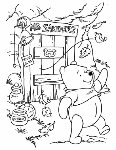 370x480 Pooh Is Walking Near His House. It's Windy. Coloring Page Free