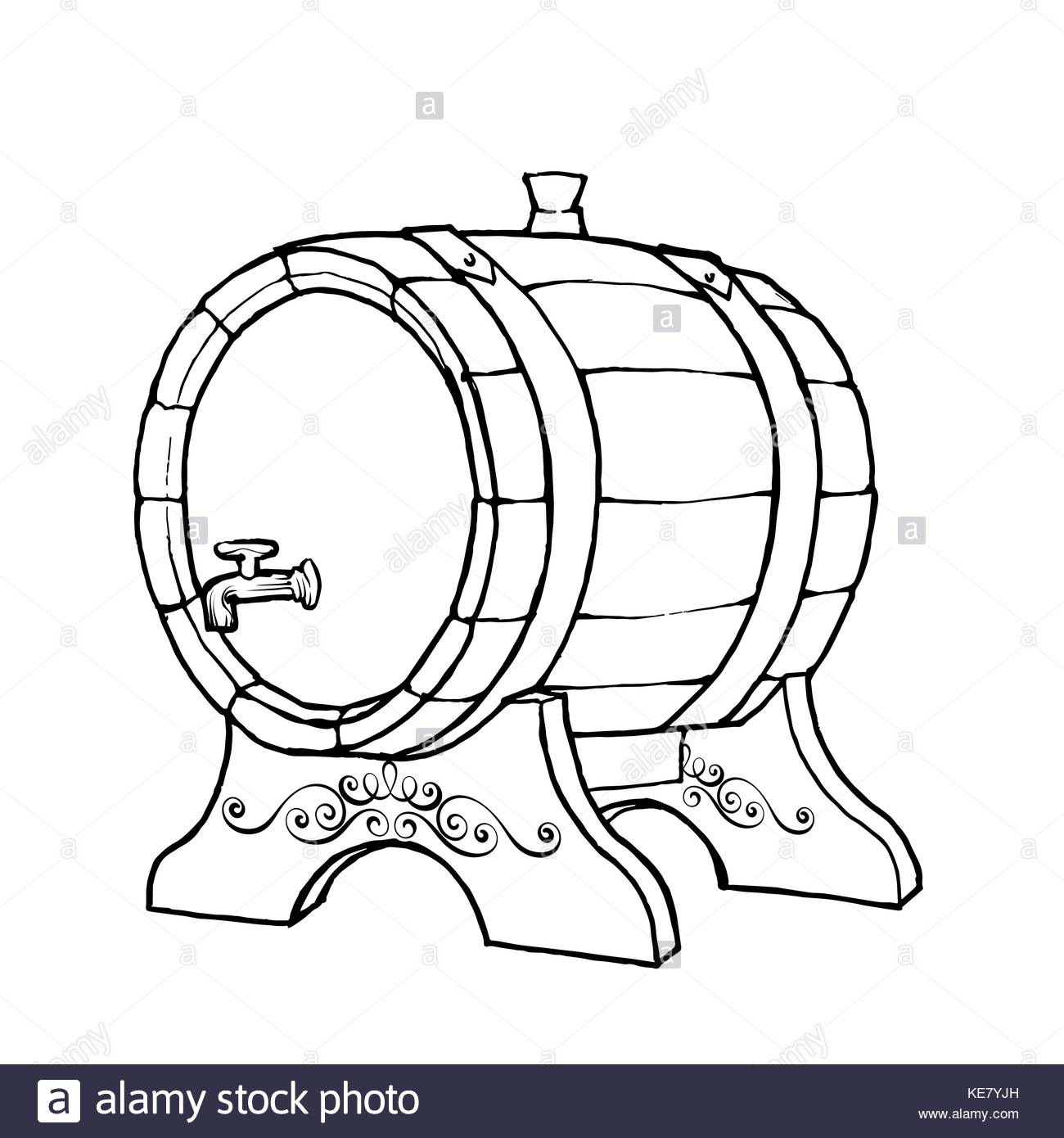 1300x1390 Vector Sketch Illustration Of A Wooden Wine Barrel With The Faucet