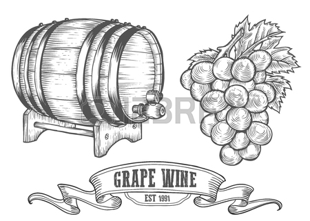 450x321 Wine Set. Winemaking Products In Sketch Retro Vintage Style