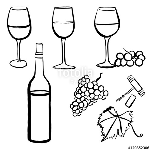 500x500 Vector Wine Set With Freehand Drawings Of Glasses, Grapes Etc