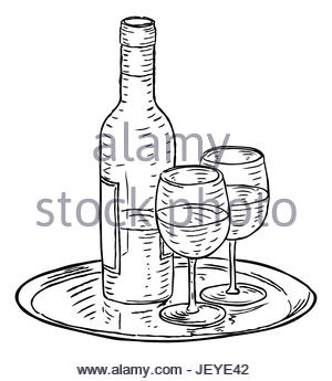 300x345 Woodcut Of Wine Bottle And Glass Stock Photo, Royalty Free Image