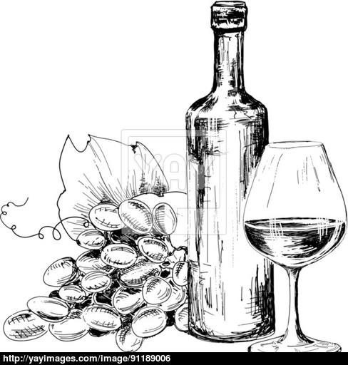 488x512 Bottle Of Wine, Glass And Grapes Vector