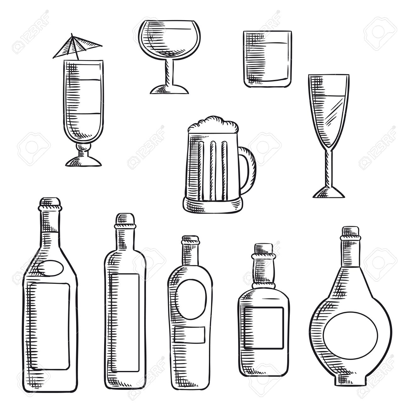 1300x1300 Wine, Beer, Whiskey, Vodka And Liquor Bottles With Filled Glasses