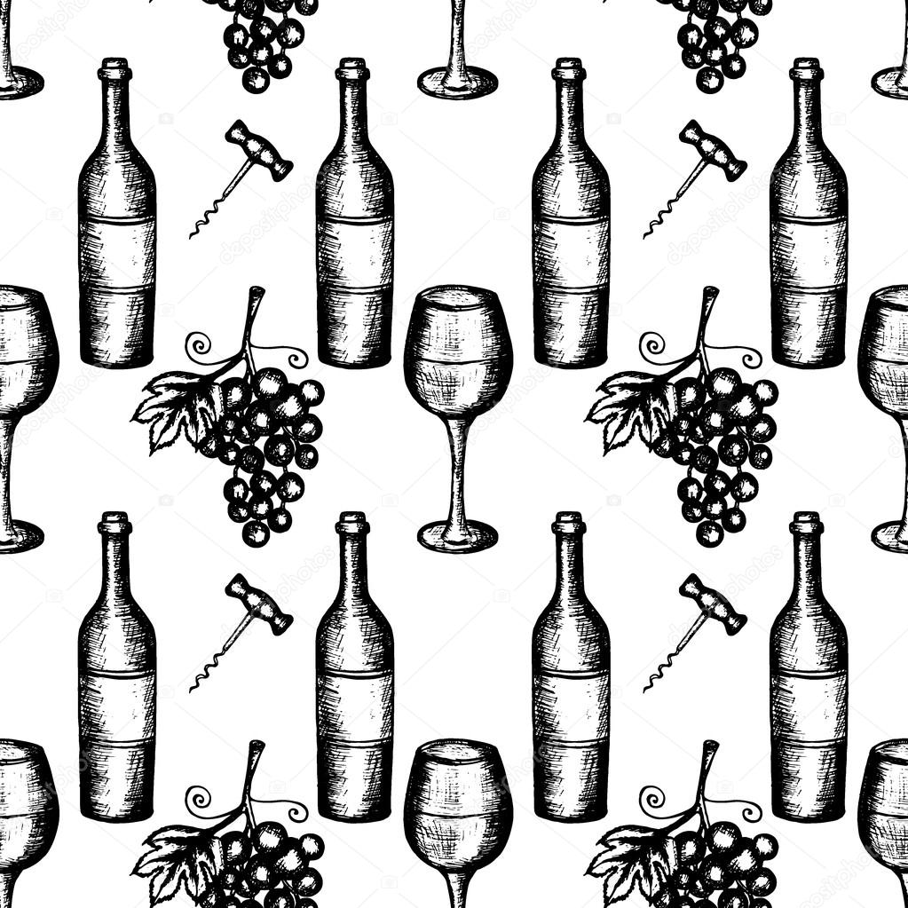 1023x1023 Wine Set Seamless Pattern Stock Vector Wirtu20