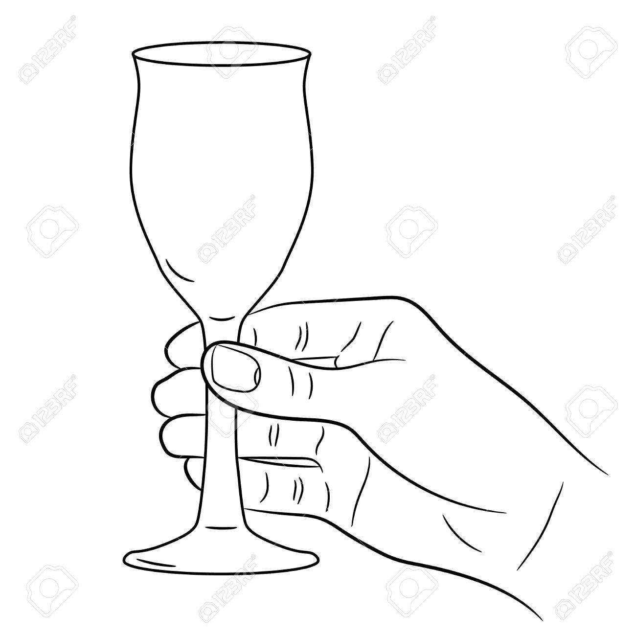 1300x1300 Hand Holding A Wine Glass On White Background Of Monochrome Vector