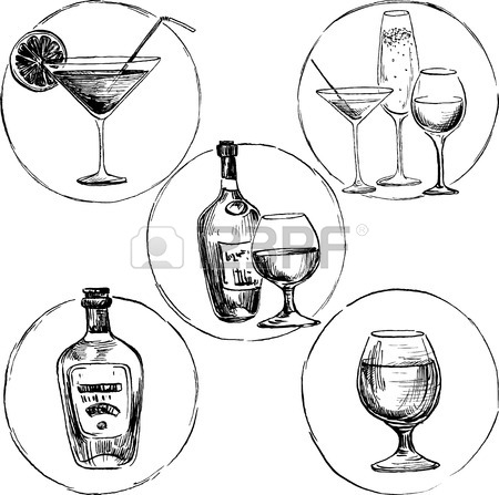 450x447 Red Wine Bottle Drawing At Grunge Background, Colored Vector