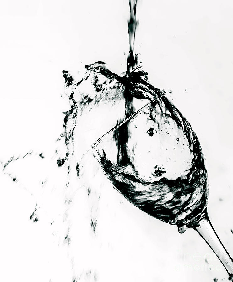 742x900 Wine Pour Splash In Black And White Photograph By Jc Kirk