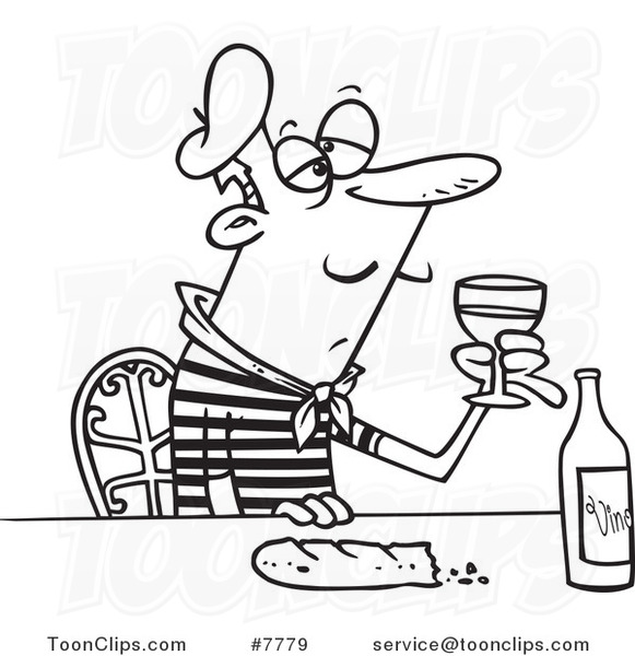 581x600 Cartoon Black White Line Drawing Of A French Guy With Wine