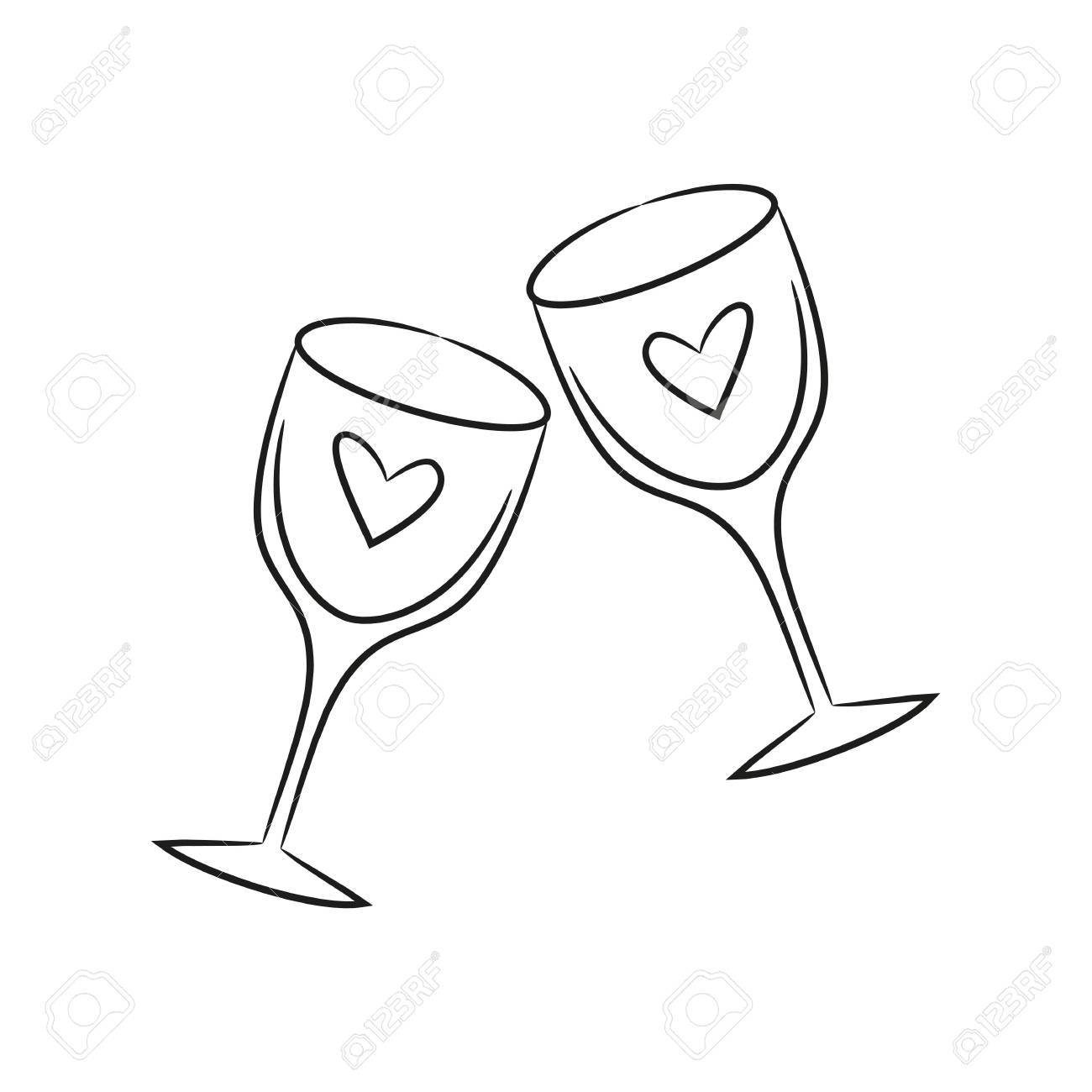 1300x1300 Two Wineglasses For Valentine's Day. Vector Illustration. Royalty