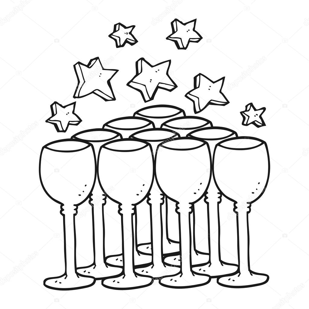 1024x1024 Black And White Cartoon Wine Glasses Stock Vector