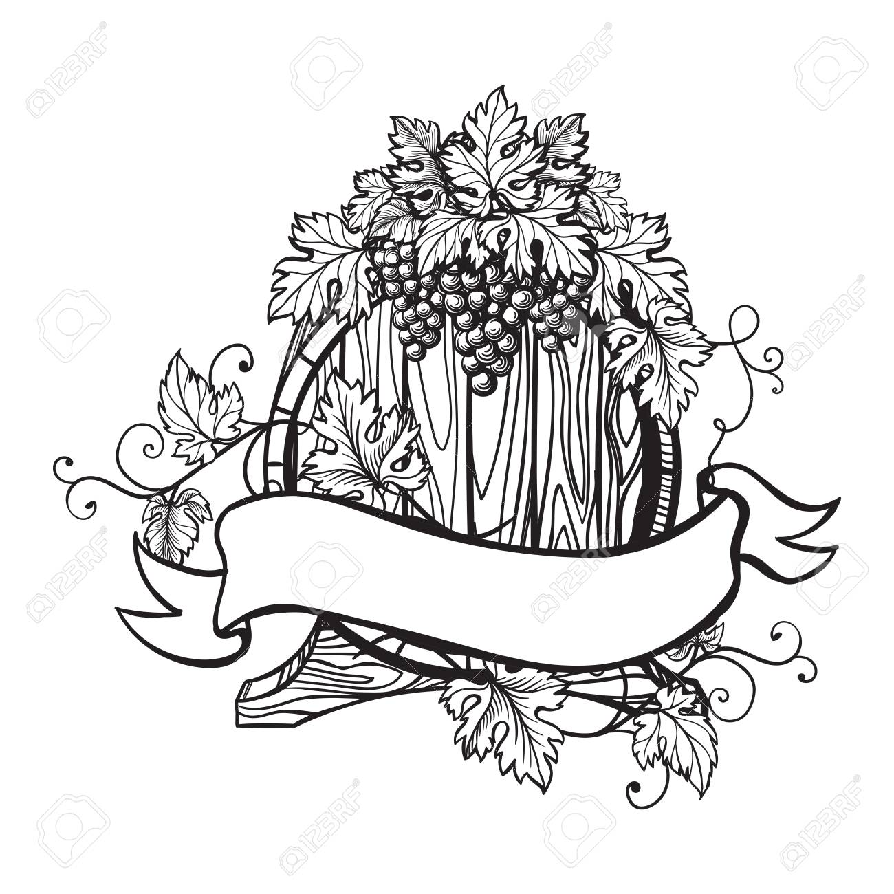 1300x1300 Vector Sketch Of Grapes, Wine Barrel On Background For Design