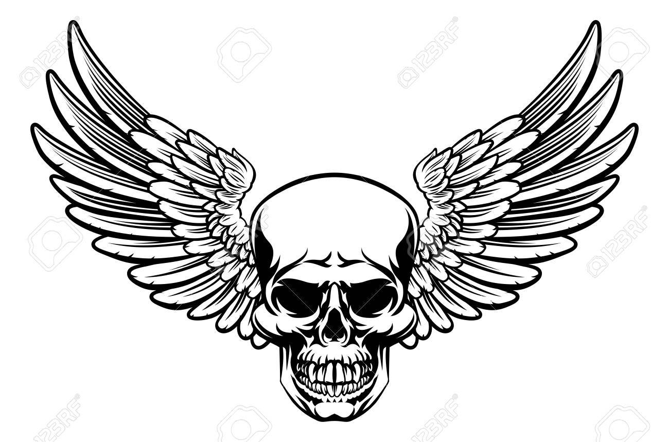 1300x859 Grim Reaper Skull With Wings Drawing Royalty Free Cliparts