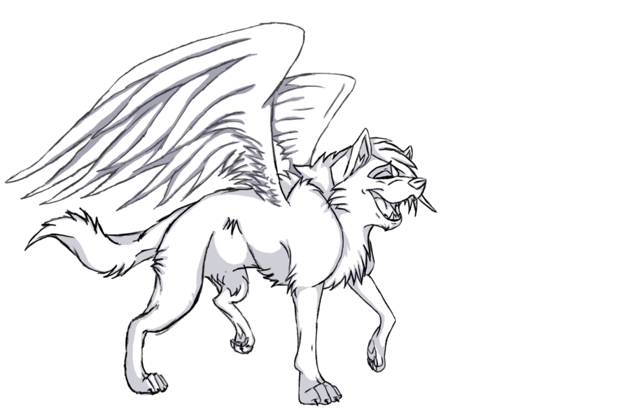 900x600 Free Winged Wolf Lineart By Wolfieluv6