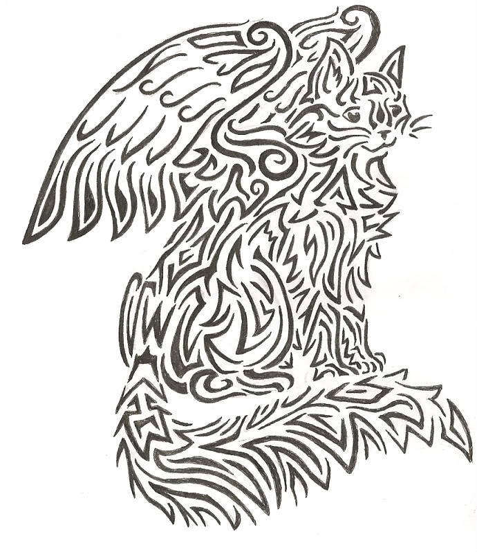 690x798 Tribal Winged Cat By Rijolt