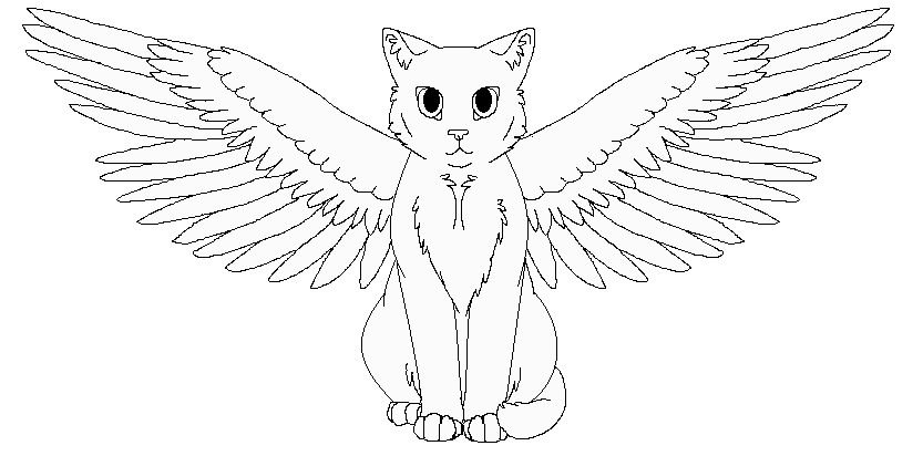 833x412 Winged Cat Line Art By Queenvivi
