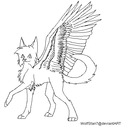 435x446 Winged Cat Lineart (Ms Paint Friendly) By Wolfstarr7