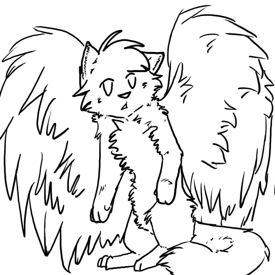 894x894 Winged Cat Lineart Ps By Kira Volkova