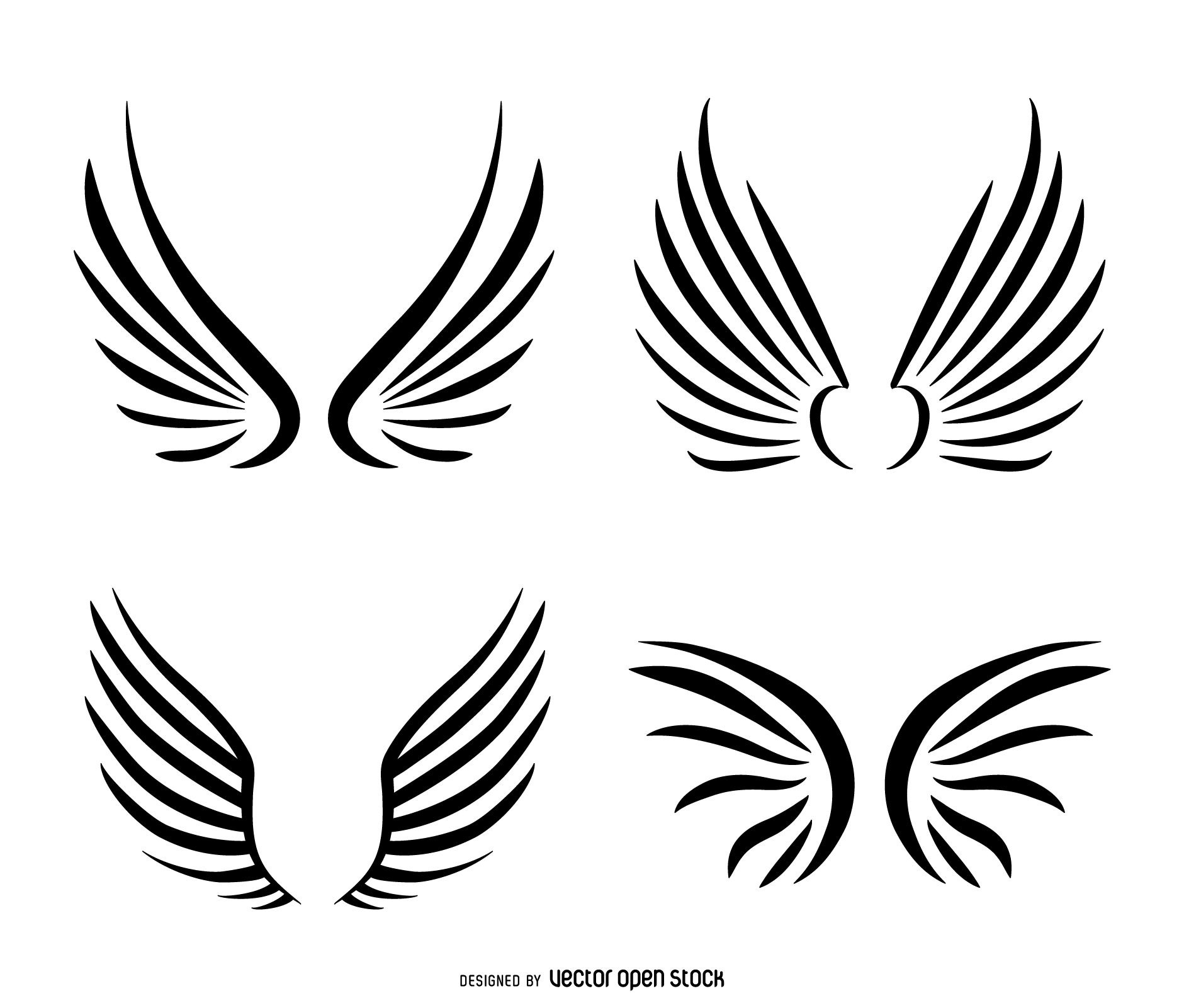 1881x1601 Isolated Wings Line Art Set