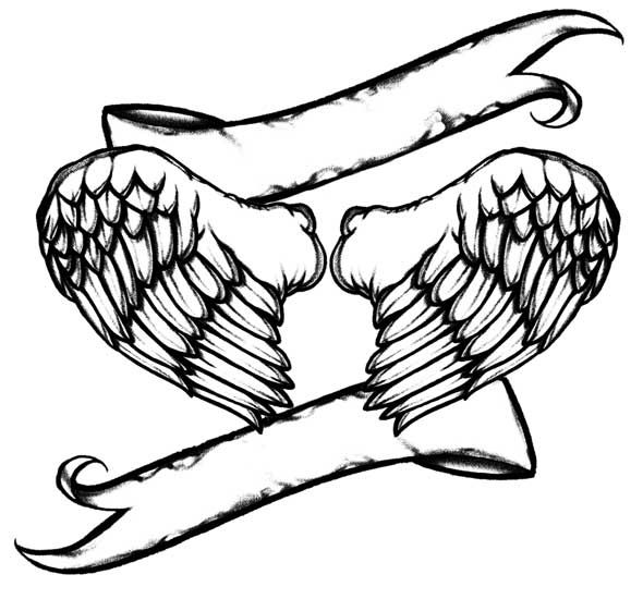 590x550 Angel Wing Line Art Heart With Angel Wings Drawings Tatoos