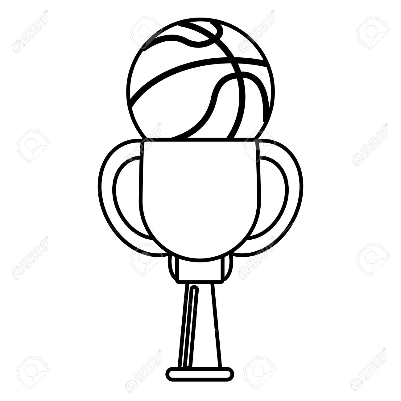 1300x1300 Cute Trophy Ball Basketball Winner Outline Vector Illustration