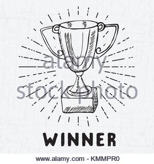 300x320 Sport Trophy Sketch Doodle. Hand Drawn Winners Prize On Chalkboard