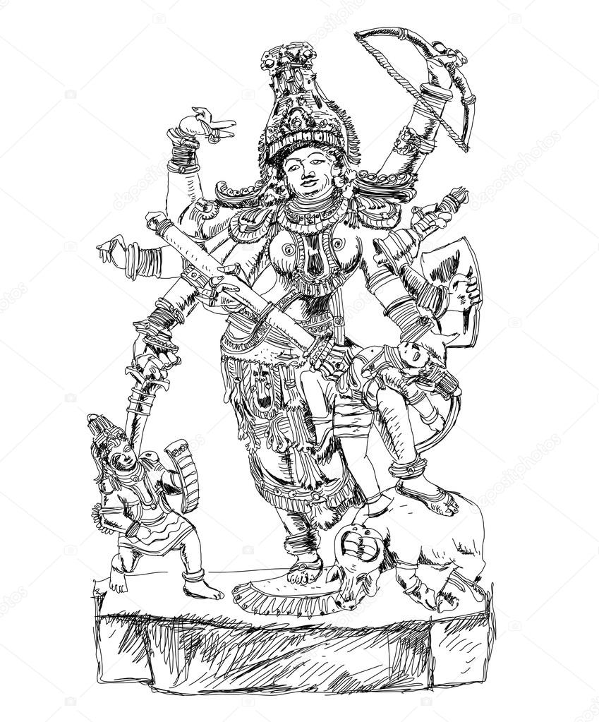 849x1023 Hindu God Winning The Battle With Demons. Sketch Stock Photo
