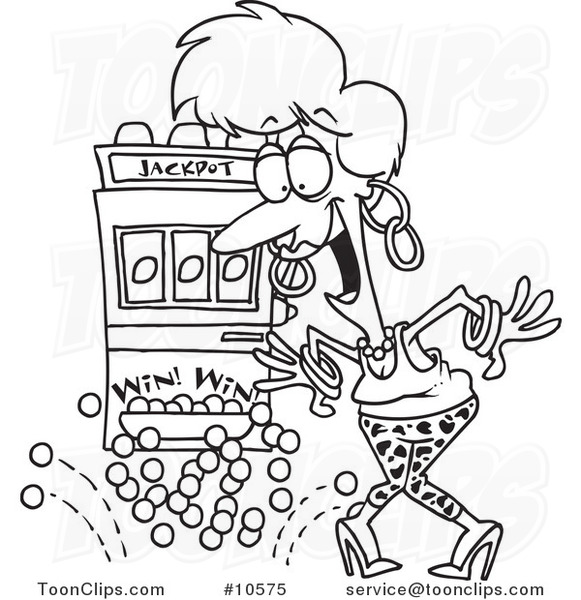 581x600 Cartoon Black And White Line Drawing Of A Lady Winning The Jackpot