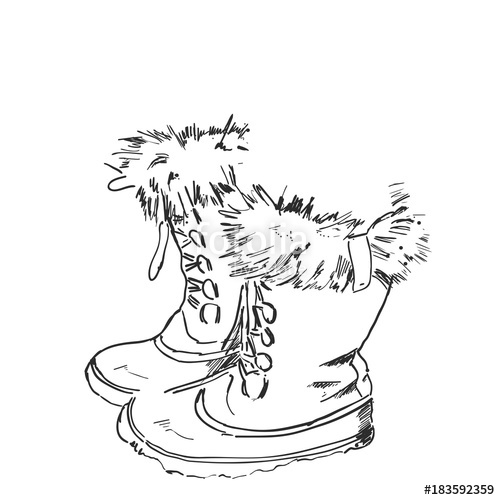 500x500 Hand Drawn Hiking Boots. Winter Shoes Sketch Stock Image