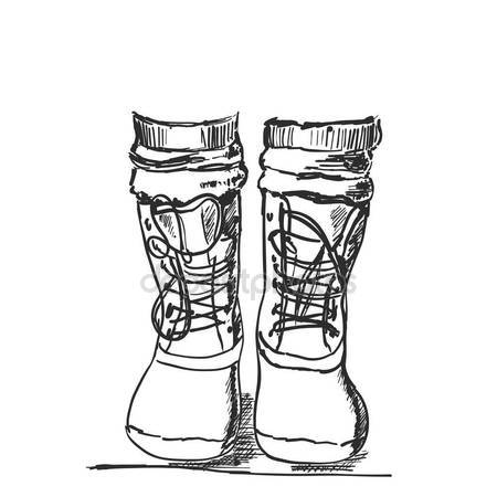 450x450 Hand Drawn Hiking Boots. Winter Shoes Sketch Stock Vector