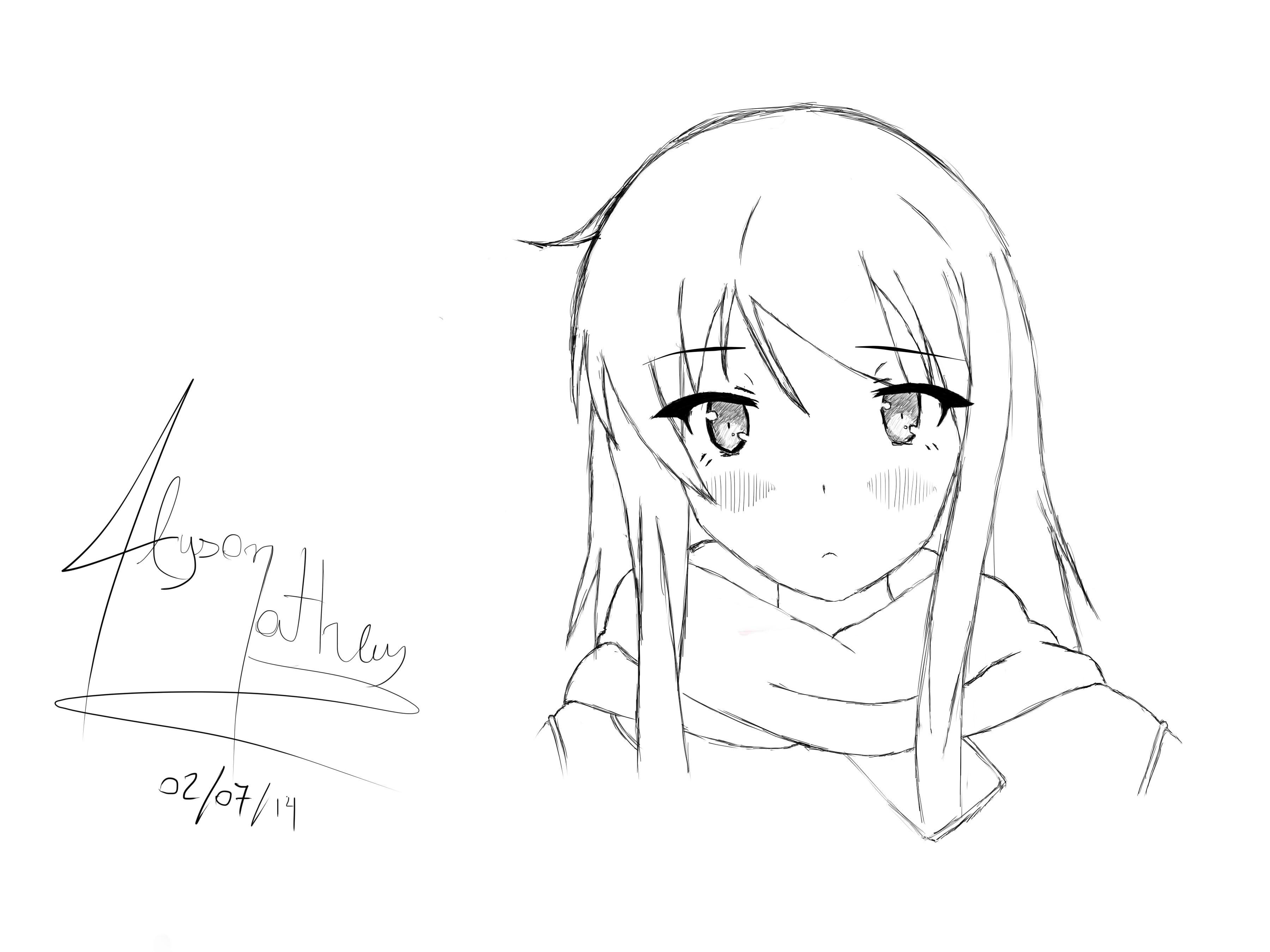3600x2700 Shiina Mashiro Winter Clothes Sketch By Quik19