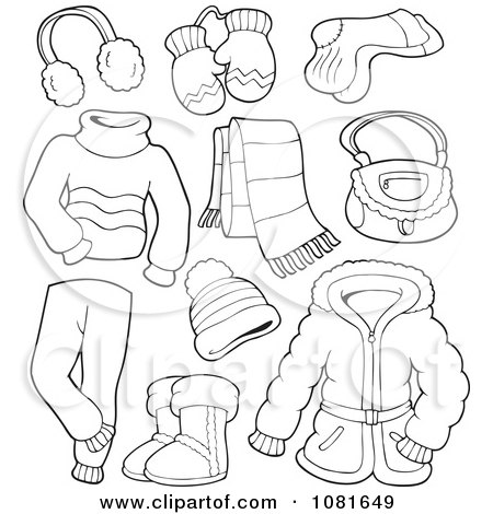 450x470 Clipart Outlined Winter Clothing And Accessories
