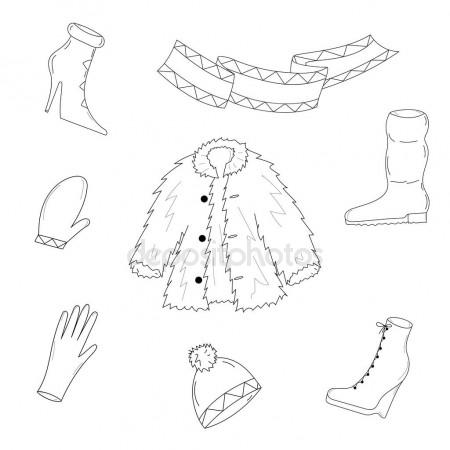 450x450 Hand Drawn Winter Clothes. Sketch Drawn Shoes On High Heel, Scarf