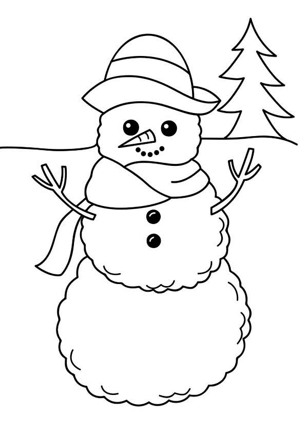 600x845 Winter, A Simple Winter Snowman Figure Coloring Page Coloring
