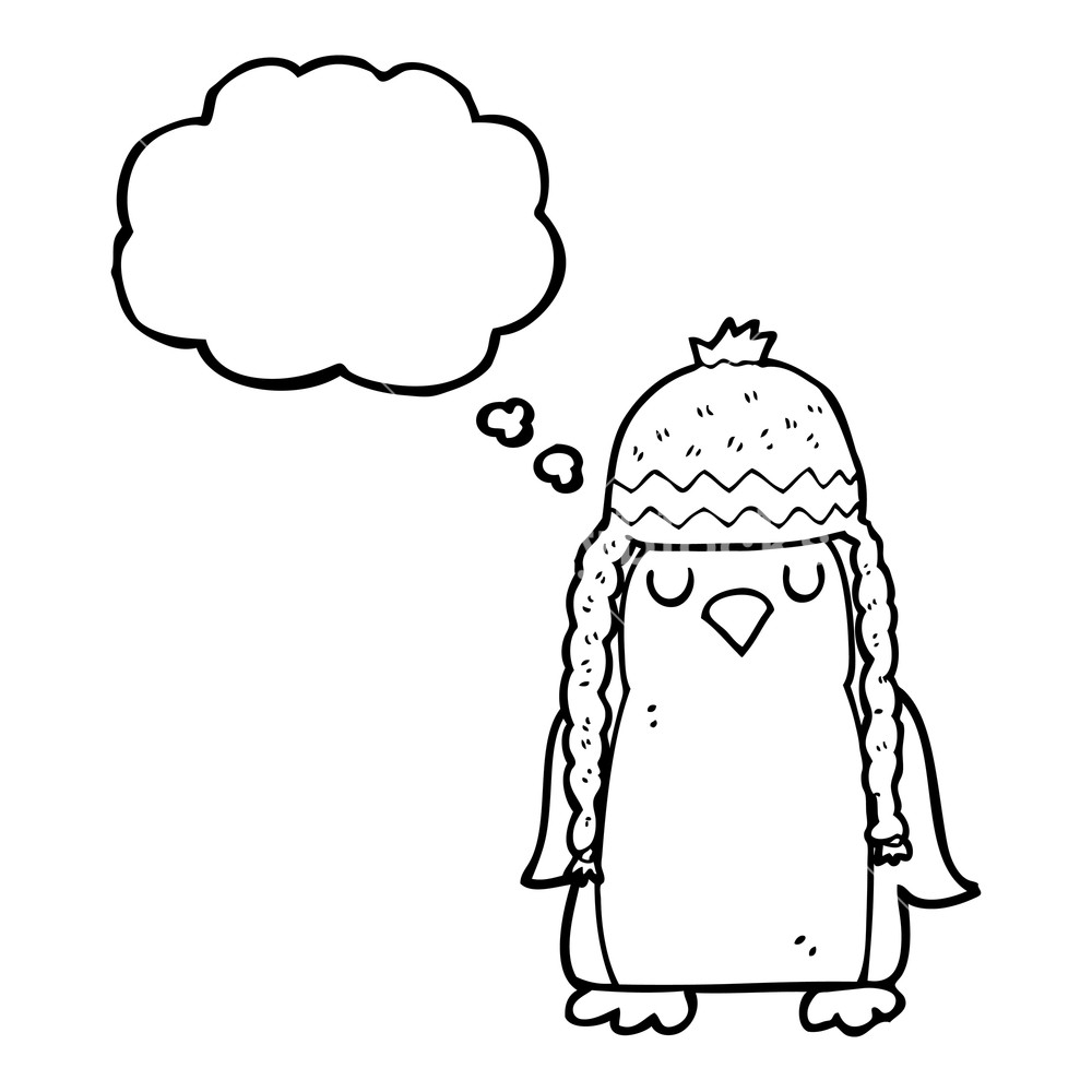 1000x1000 Freehand Drawn Thought Bubble Cartoon Robin Wearing Winter Hat