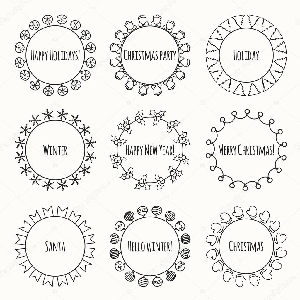 1024x1024 Set Of 2016 Christmas Season Hand Drawn Vector Line Border