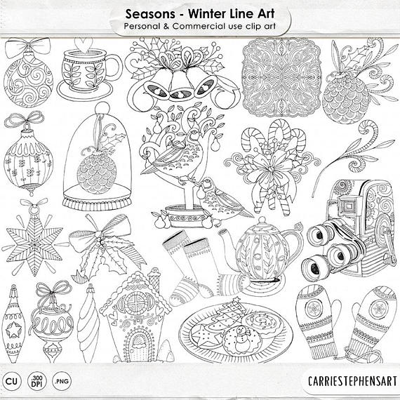 570x570 Winter Doodle Clipart Printable Stamp Christmas Ornament