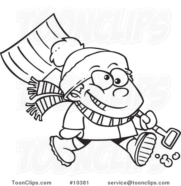 581x600 Cartoon Blacknd White Line Drawing Of Winter Boy Carrying