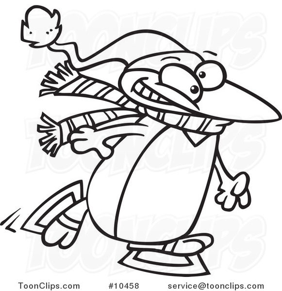 581x600 Cartoon Black And White Line Drawing Of A Winter Penguin Ice