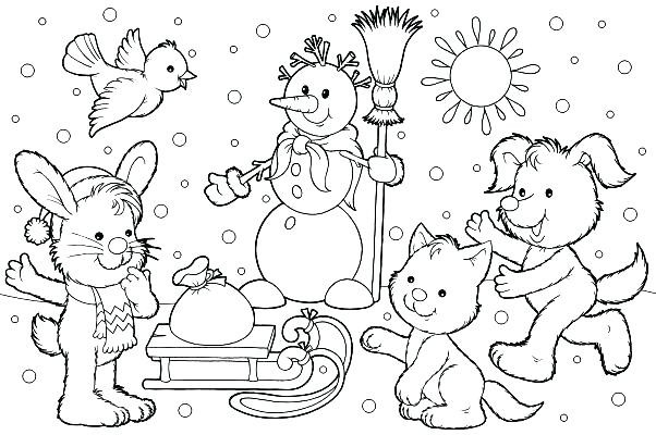 602x400 Winter Scene Coloring Page