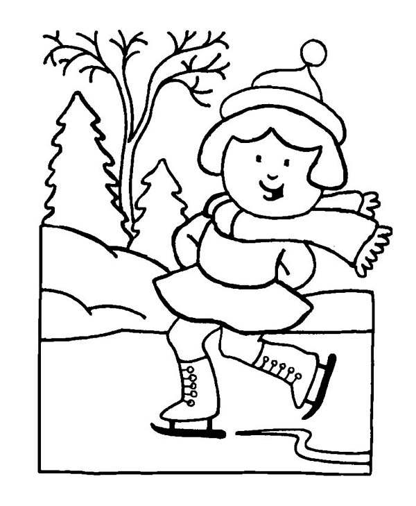 600x729 Skillful Little Girl Playing Ice Skates On Winter Coloring Page