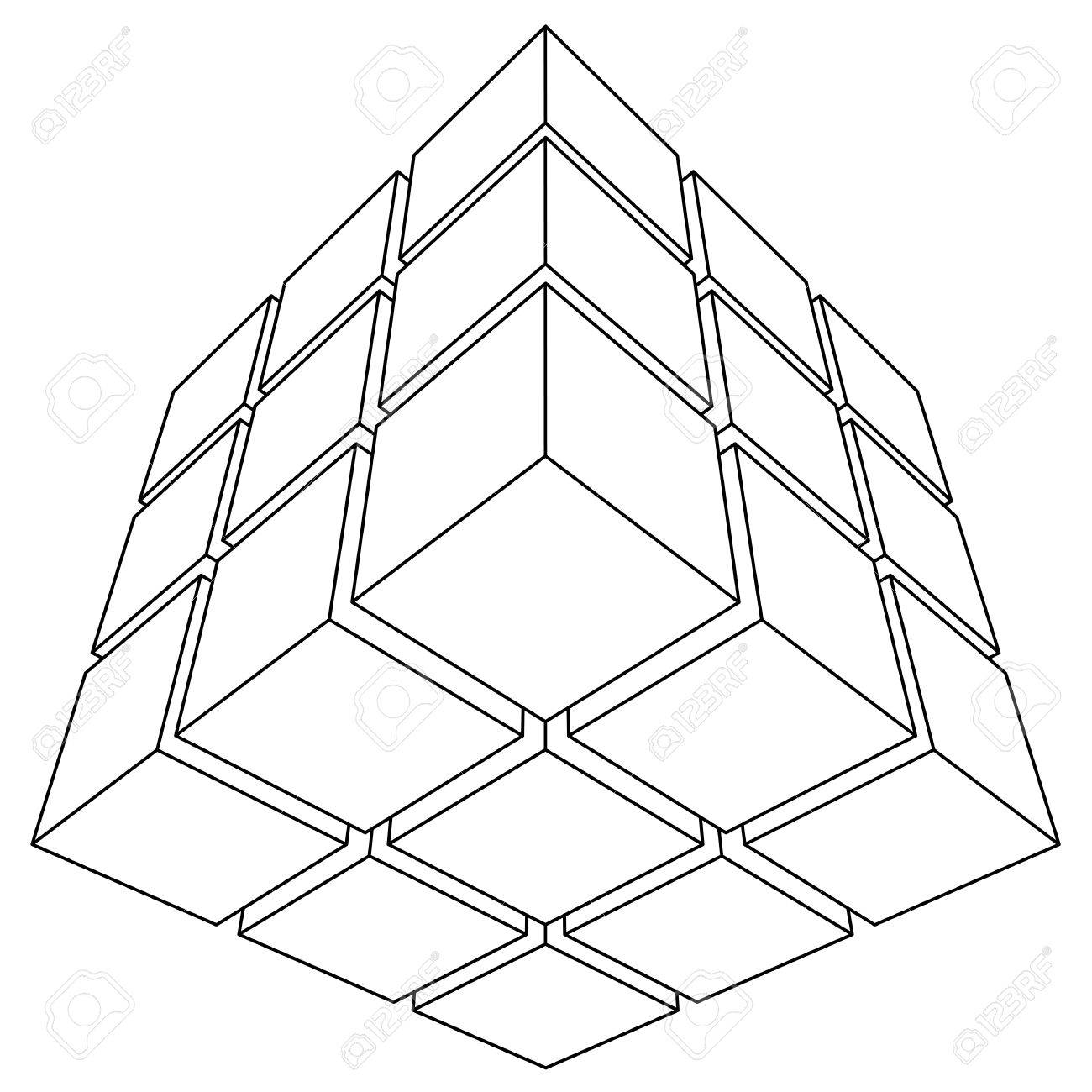 1300x1300 Wire Frame Mesh Outline Cube. Vector Illustration Royalty Free