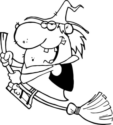 437x480 Happy Witch Rides Broom Coloring Page Free Printable Coloring Pages