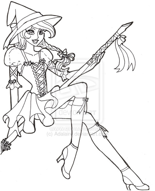 600x737 Simple Halloween Witch Drawing