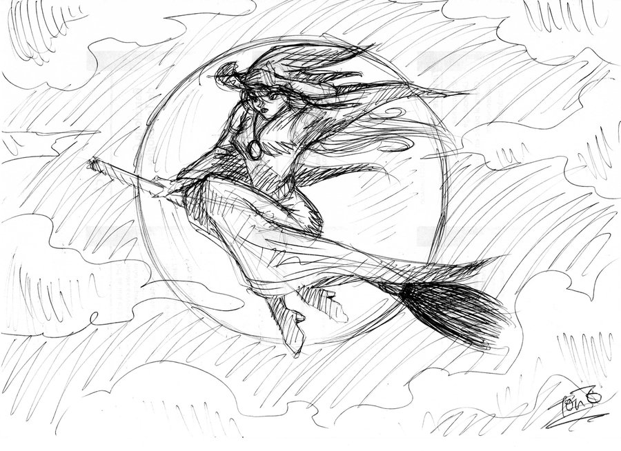 900x654 Flying Witch Sketch By Osenperilla