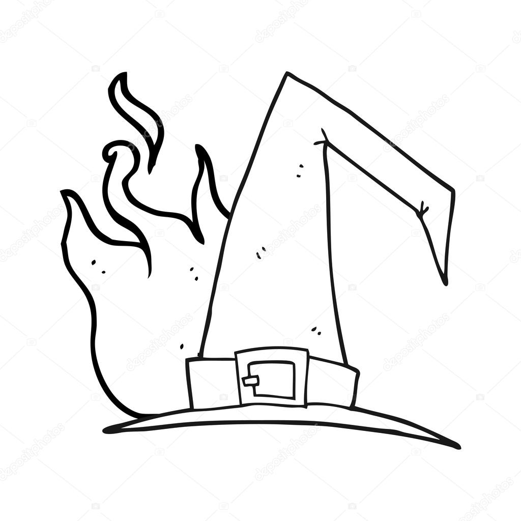 1024x1024 Black And White Cartoon Witch Hat Stock Vector Lineartestpilot