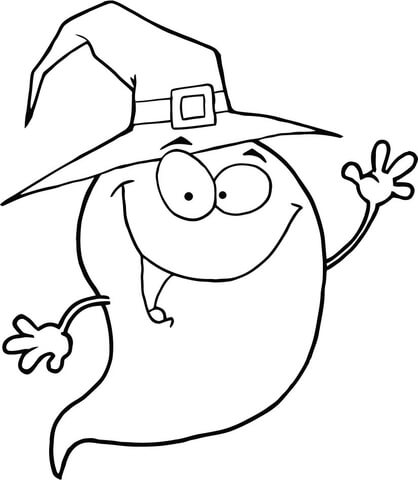 418x480 Halloween Ghost Wearing A Witch Hat Coloring Page Free Printable