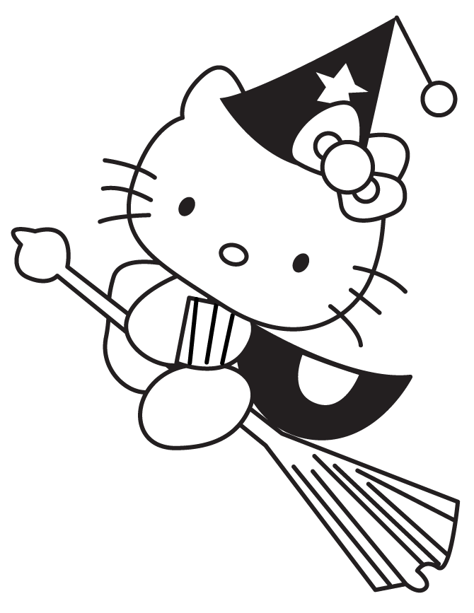 670x867 Hello Kitty Halloween Witch On Broom Coloring Page H Amp M